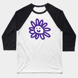 Blue Daisy Flower Smiley Face Graphic Baseball T-Shirt